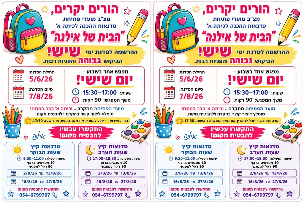 הורים יקרים, נפתחו מועדי סדנאות הכנה לכיתה א